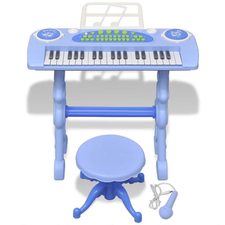 Piano brinquedo com banco/microfone, 37 teclas, azul - Image 2