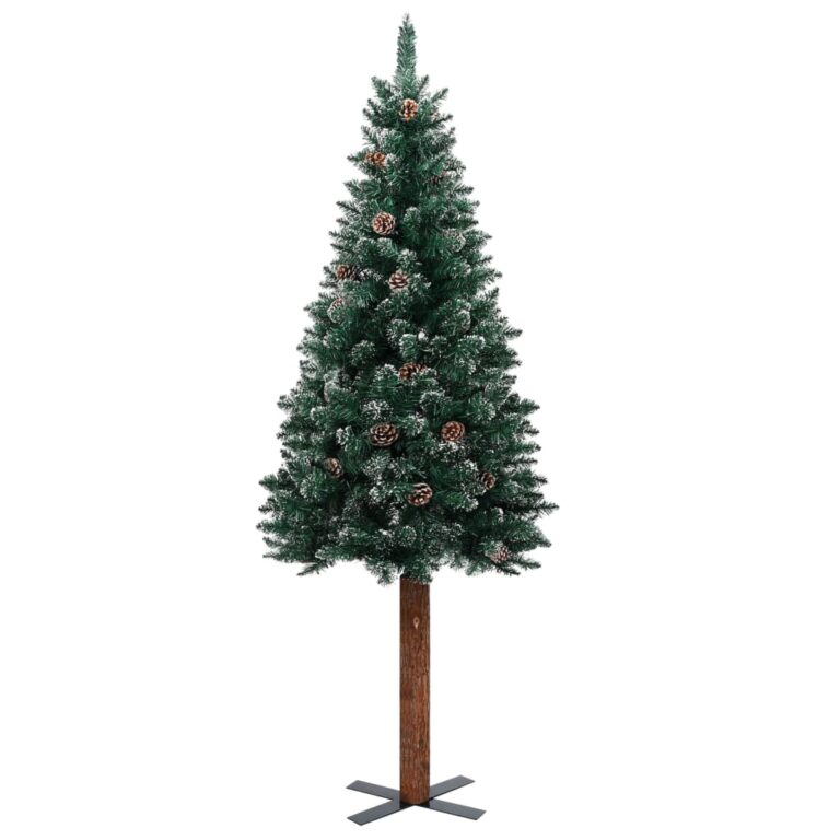 Árvore de Natal fina madeira genuína e neve branca 180 cm verde - Image 2