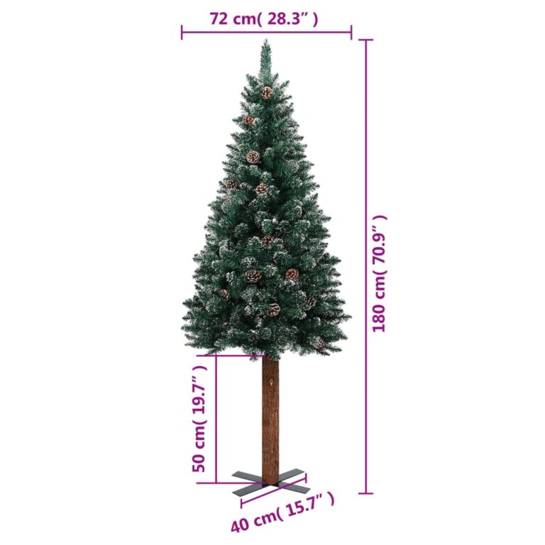 Árvore de Natal fina madeira genuína e neve branca 180 cm verde - Image 6