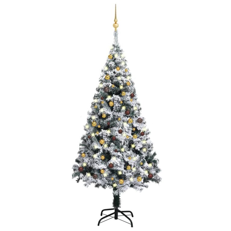 Árvore Natal artificial pré-iluminada c/ bolas 180 cm PVC verde