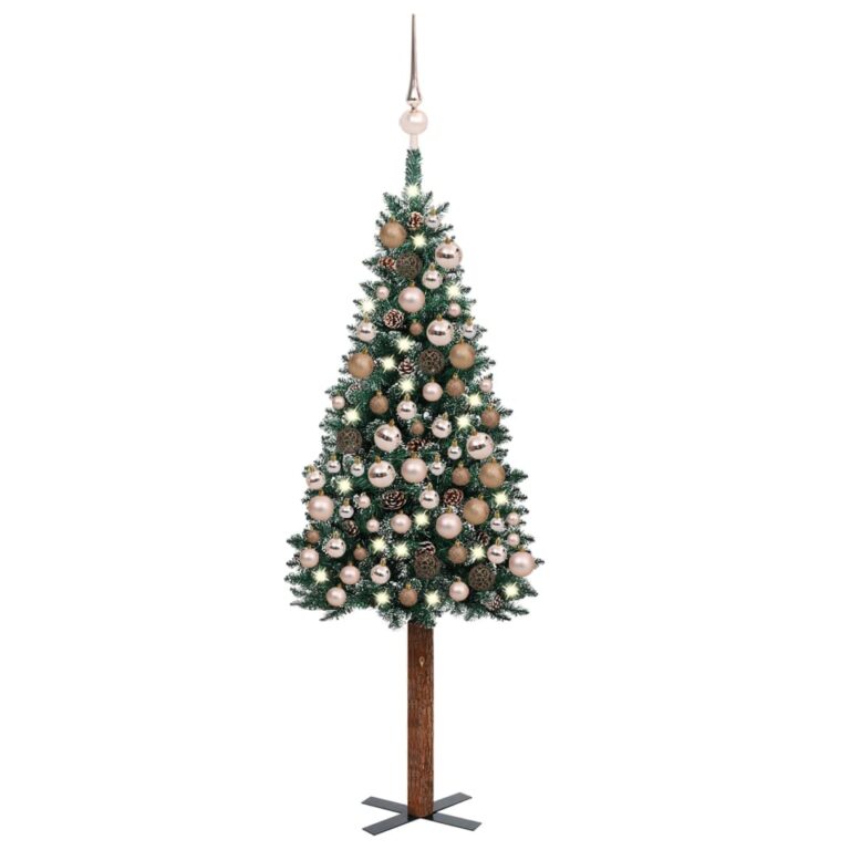 Árvore de Natal fina pré-iluminada com bolas 150 cm verde