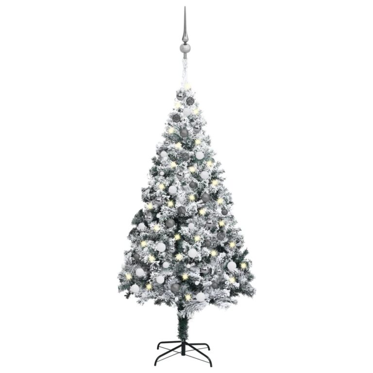 Árvore Natal artificial pré-iluminada c/ bolas 180 cm PVC verde