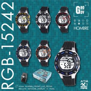 RELOJ G&B LCD CAB.NEGRO/CARC.PLATA/ARO SPORTS C/ESTUCHE
