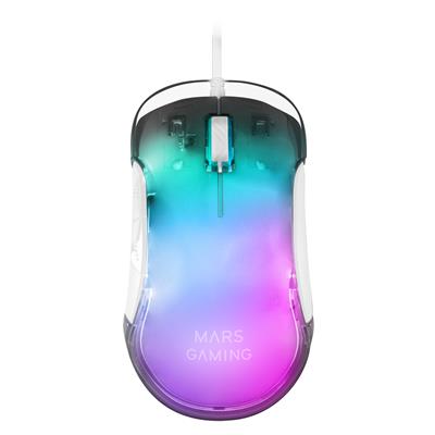 MOUSE MARS GAMING MMGLOWW WHITE OPTICO 12800DPI ILUMINACION TOTAL CHROMA-GLOW CON CUERPO ACABADO EN ESPEJO SWITCHES MECANICOS HUANO