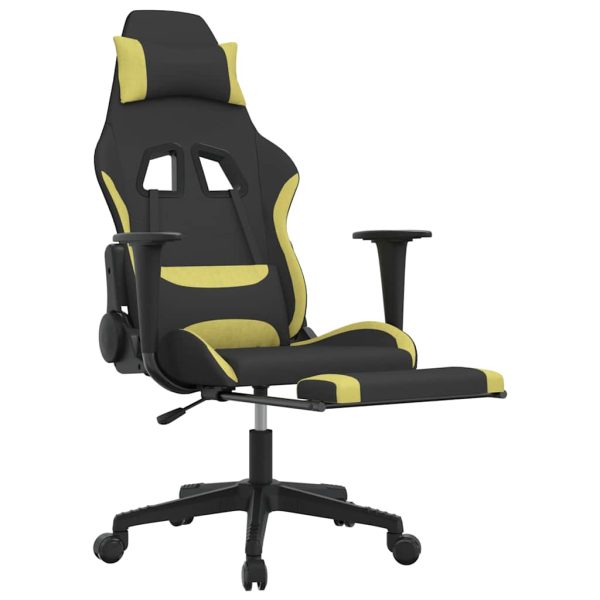 vidaxL Cadeira de gaming com apoio de pés tecido preto e verde-claro - Image 5