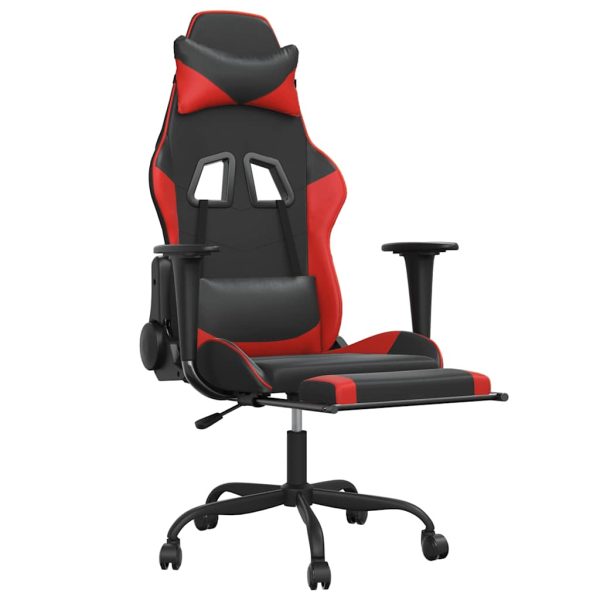 Cadeira gaming massagem + apoio pés couro artif. preto/vermelho - Image 3