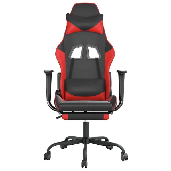 Cadeira gaming massagem + apoio pés couro artif. preto/vermelho - Image 4