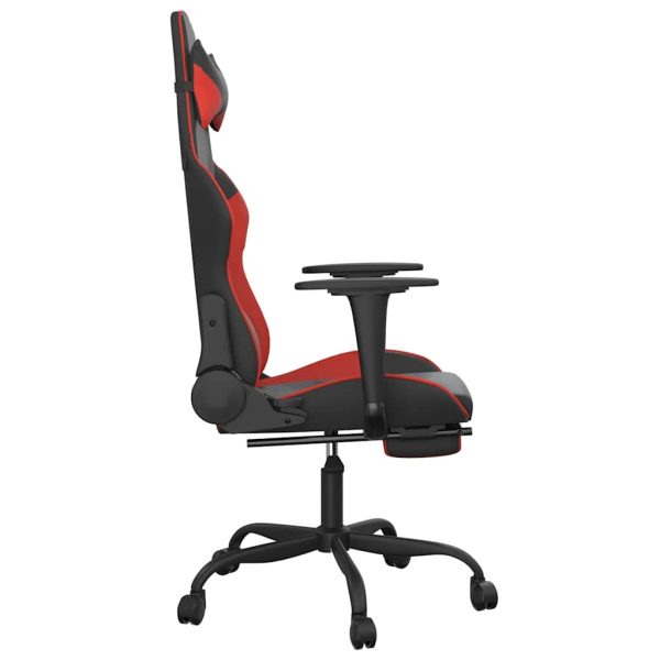 Cadeira gaming massagem + apoio pés couro artif. preto/vermelho - Image 5
