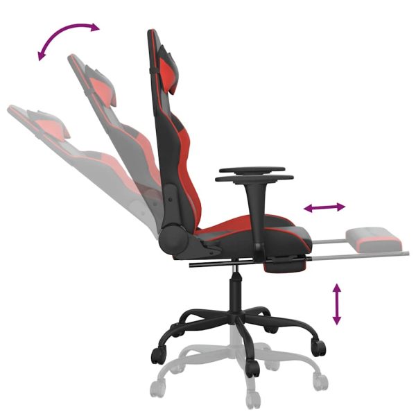 Cadeira gaming massagem + apoio pés couro artif. preto/vermelho - Image 7