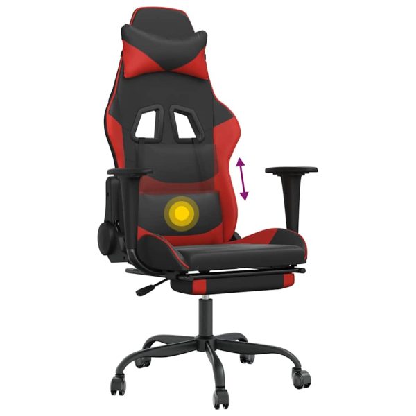 Cadeira gaming massagem + apoio pés couro artif. preto/vermelho - Image 8