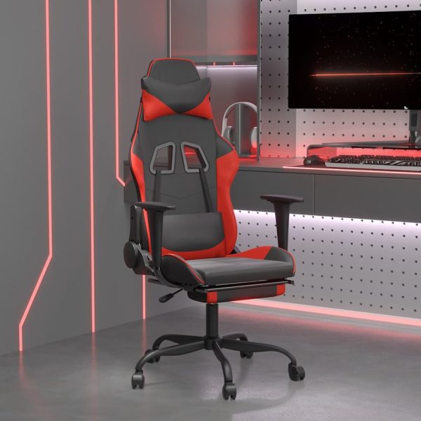 Cadeira gaming massagem + apoio pés couro artif. preto/vermelho - Image 2