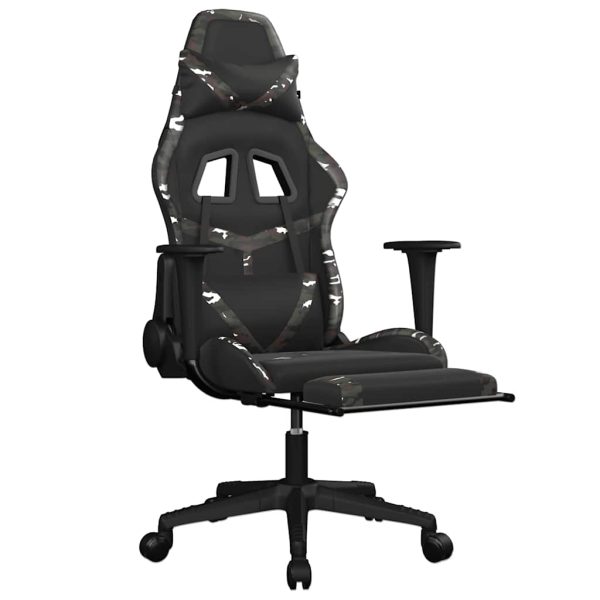 Cadeira gaming massagens apoio pés couro artif preto/camuflagem - Image 3
