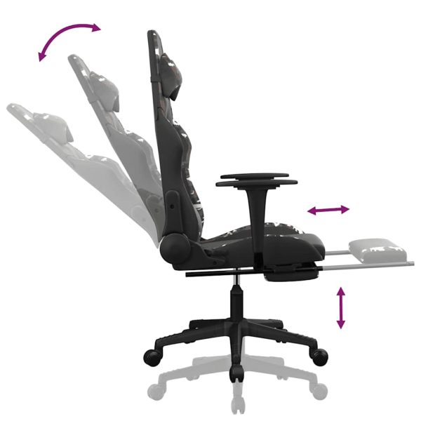 Cadeira gaming massagens apoio pés couro artif preto/camuflagem - Image 7