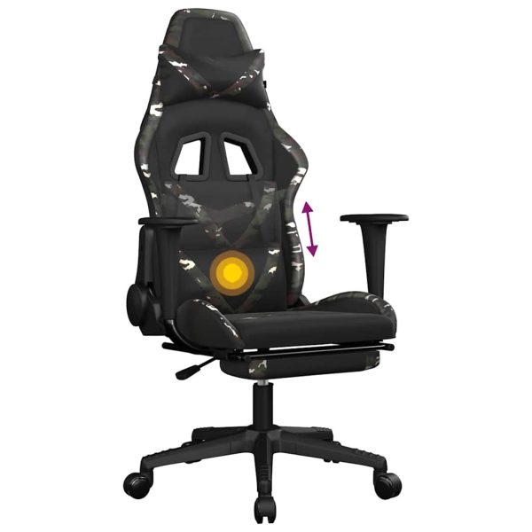 Cadeira gaming massagens apoio pés couro artif preto/camuflagem - Image 8