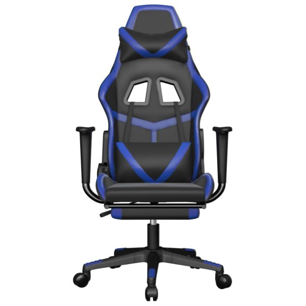 Cadeira gaming c/ apoio para pés couro artificial preto e azul - Image 3