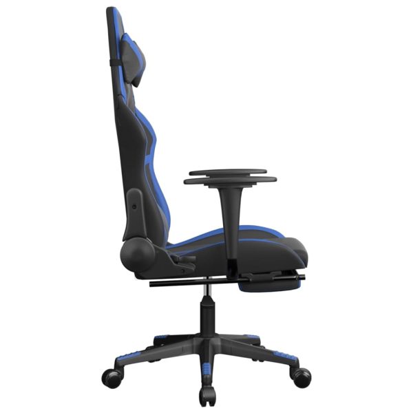 Cadeira gaming c/ apoio para pés couro artificial preto e azul - Image 4