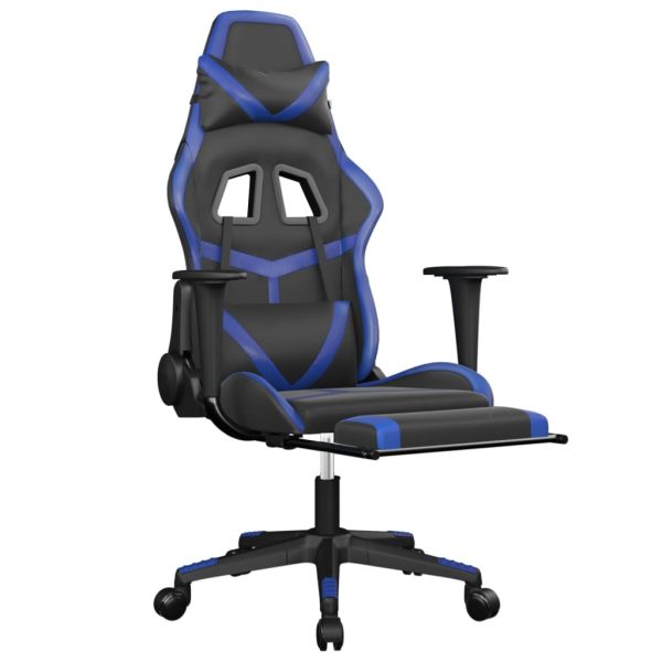Cadeira gaming c/ apoio para pés couro artificial preto e azul - Image 6