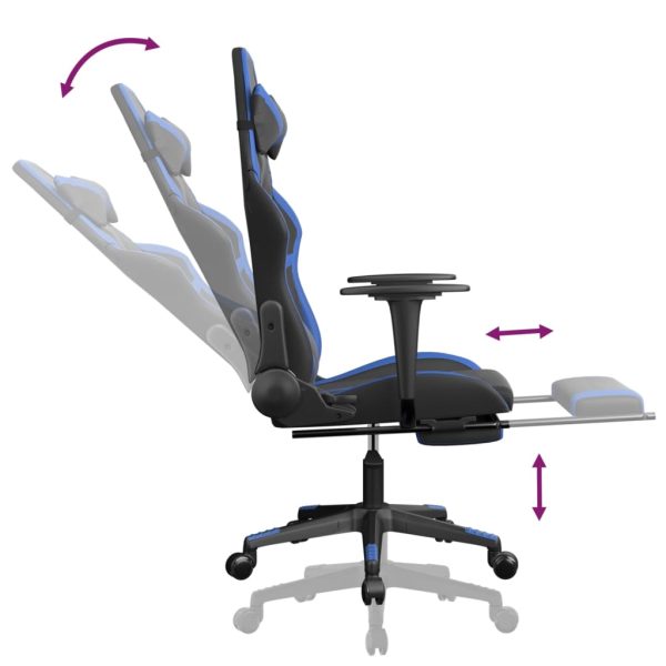 Cadeira gaming c/ apoio para pés couro artificial preto e azul - Image 7