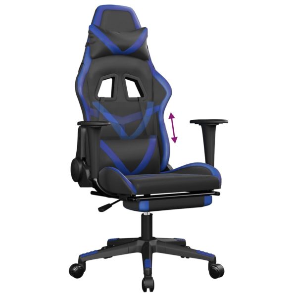 Cadeira gaming c/ apoio para pés couro artificial preto e azul - Image 8