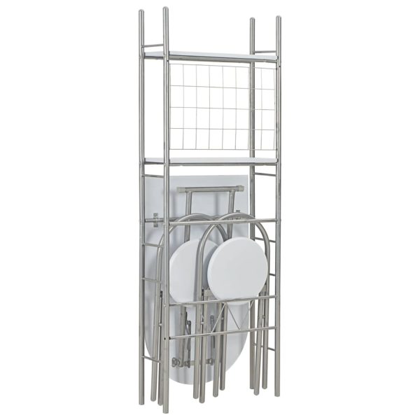 3 pcs conjunto jantar dobrável com prateleira MDF e aço branco - Image 2