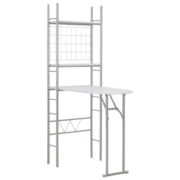 3 pcs conjunto jantar dobrável com prateleira MDF e aço branco - Image 3