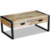 Mesa centro 2 gavetas madeira de manga sólida 100x60x40 cm