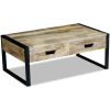 Mesa centro 2 gavetas madeira de manga sólida 100x60x40 cm - Image 2
