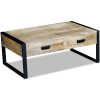 Mesa centro 2 gavetas madeira de manga sólida 100x60x40 cm - Image 3