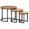 Mesas de apoio 3 pcs madeira de acácia maciça