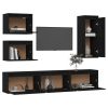 Móveis de TV 6 pcs madeira de pinho maciça preto - Image 3