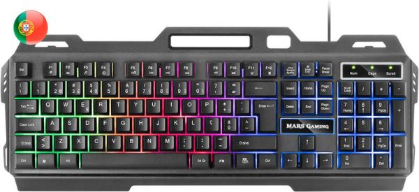 Mars Gaming Teclado Gaming MK120 - Aluminio - Iluminacion FRGB - Soporte Smartphone - Portugues - Color Negro