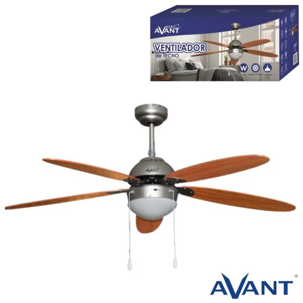 VENTILADOR AVANT TECHO GRIS/MADERA 132CM 60W 5ASPAS C/LAMP