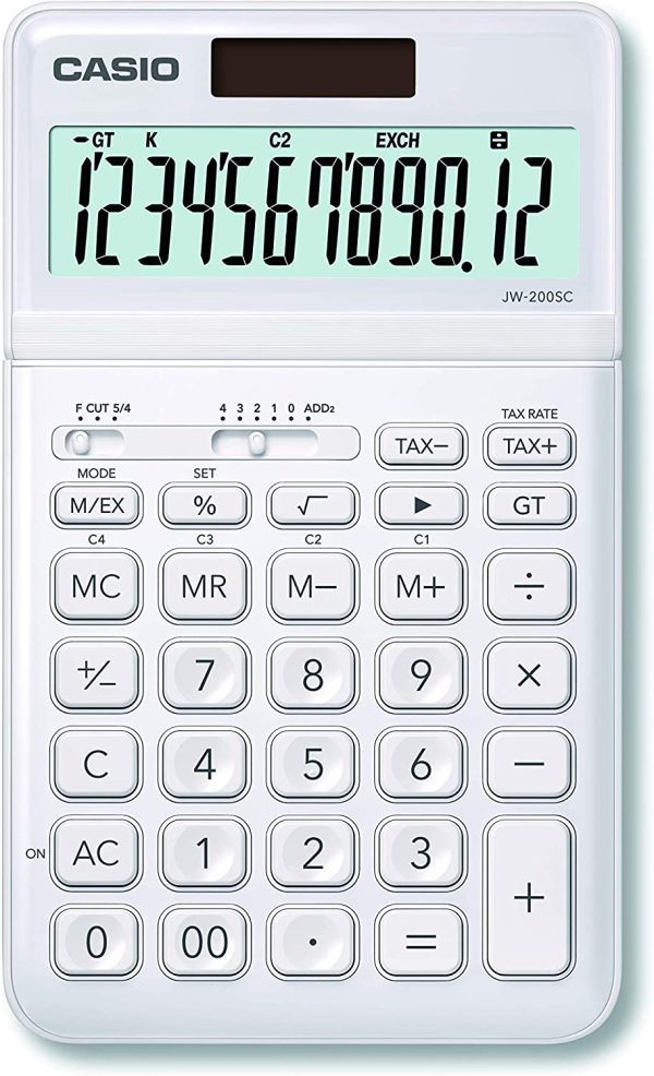 CALCULADORA CASIO 12 DIGITOS CON AJUSTE DE PANTALLA - BLANCO