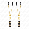 KINK - PINÃAS FINAS DOURADAS COM 3 CONTAS DE VIDRO PRETAS 7 CM - Image 2