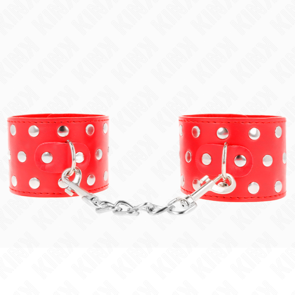 KINK - RETENÃÃES DE PULSO COM SNAP FASTEN COMPLETO DE REBITES VERMELHO AJUSTÃVEL 19-24 CM X 5,5 CM