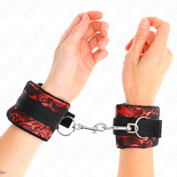 KINK - PUNHOS DE RENDA DE VELUDO CURTO E BIND DE NYLON VERMELHO / PRETO 23 X 6,5 CM - Image 4