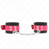 KINK - PUNHOS DE NYLON PRETO COM CINTO DE COURO RASPBERRY ROSE AJUSTÃVEL 19-29 CM X 5,1 CM