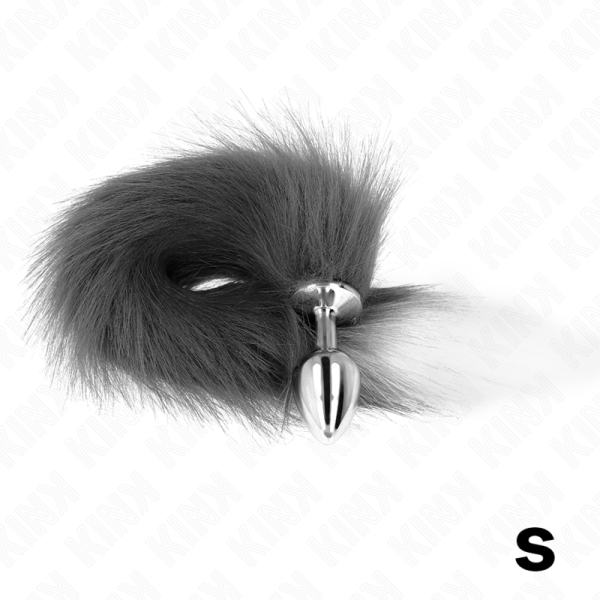 KINK - PLUG ANAL TAMANHO S 7 X 3 CM COM CAUDA SINTÃTICA 40 CM CINZENTO E BRANCO - Image 2