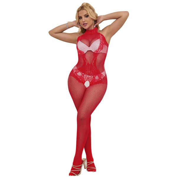 SUBBLIME - 952372 BODYSTOCKING SEM FUNDO DE REDE E RENDA COM GOLA ALTA VERMELHO TAMANHO ÃNICO - Image 3