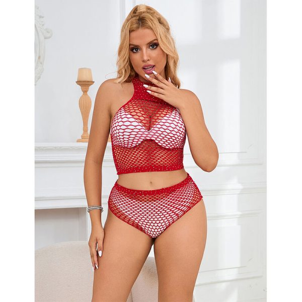 SUBBLIME - 952402 BODYSTOCKING FISHNET SET COM DIAMANTES ROSA TAMANHO ÃNICO - Image 7
