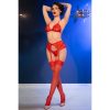 CHILIROSE - CR 4848 CONJUNTO DE SUTIÃ DE RENDA VERMELHA + TANGA + MEIAS - Image 9