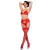 CHILIROSE - CR 4848 CONJUNTO DE SUTIÃ DE RENDA VERMELHA + TANGA + MEIAS - Image 4