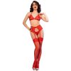 CHILIROSE - CR 4848 CONJUNTO DE SUTIÃ DE RENDA VERMELHA + TANGA + MEIAS - Image 2