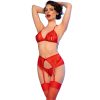 CHILIROSE - CR 4848 CONJUNTO DE SUTIÃ DE RENDA VERMELHA + TANGA + MEIAS - Image 3