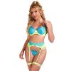SUBBLIME - 955328 CONJUNTO DE SUTIÃ COM RENDA E LINHAS DE LIGA VERDE E AZUL L/XL