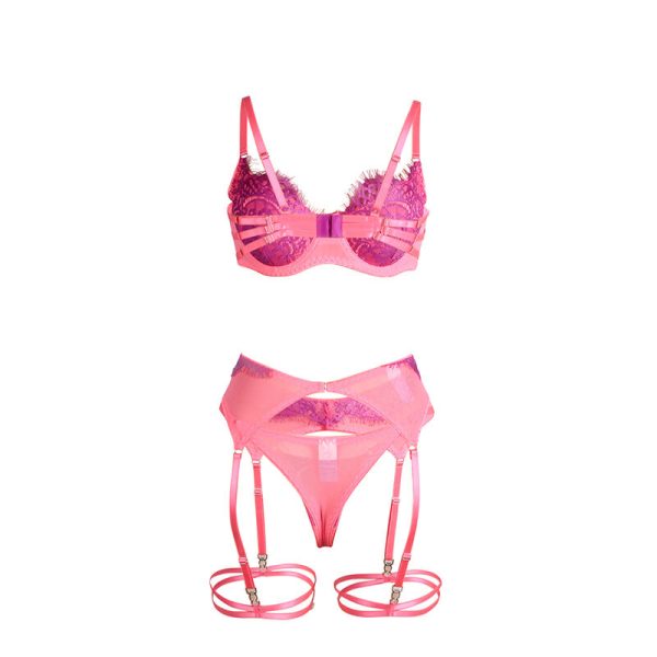SUBBLIME - 955366 CONJUNTO DE SUTIÃ COM RENDA E LIGAS ROSA E ROXO L/XL - Image 7