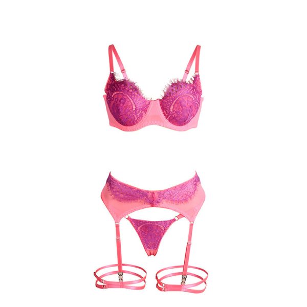 SUBBLIME - 955366 CONJUNTO DE SUTIÃ COM RENDA E LIGAS ROSA E ROXO L/XL - Image 6