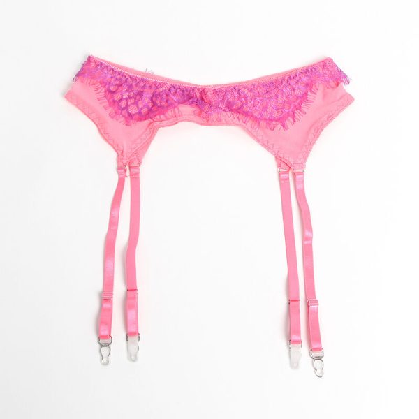 SUBBLIME - 955366 CONJUNTO DE SUTIÃ COM RENDA E LIGAS ROSA E ROXO L/XL - Image 13