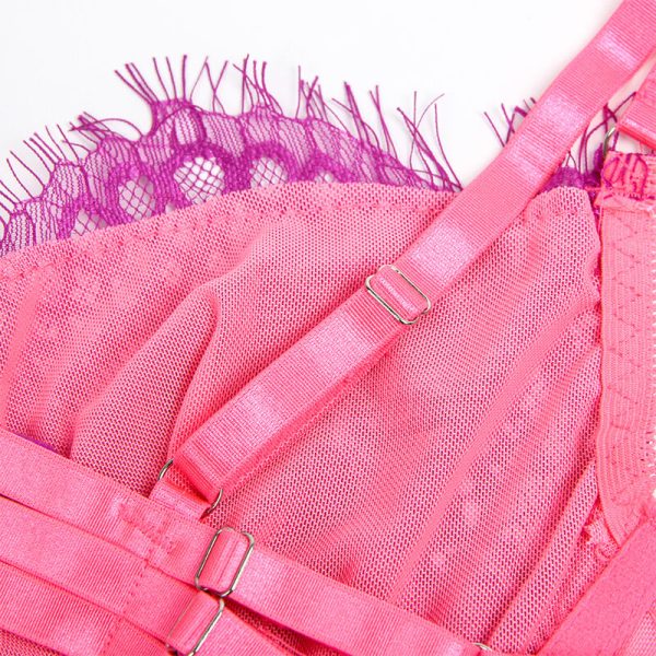 SUBBLIME - 955366 CONJUNTO DE SUTIÃ COM RENDA E LIGAS ROSA E ROXO L/XL - Image 9