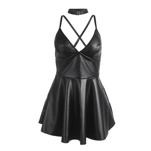 SUBBLIME - 955380 VESTIDO COM ALÃAS DE COURO PRETO L/XL - Image 5